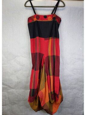 Leopards & Roses Maxi Sun Dress Women's XL Smocked Red Plaid Boho Cotton NEW